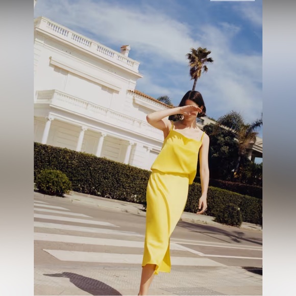 Mango- NWT Yellow silk midi skirt - Picture 3 of 7